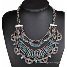 Antique Plating Alloy Full Blue Stone Necklace (XJW13710)